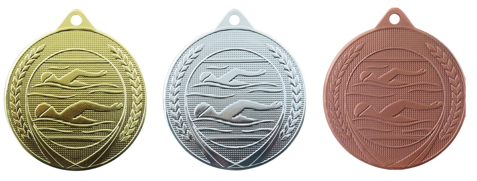 Zwemmen ME613 Medaille Ø 50 mm goud-zilver-brons Compleet